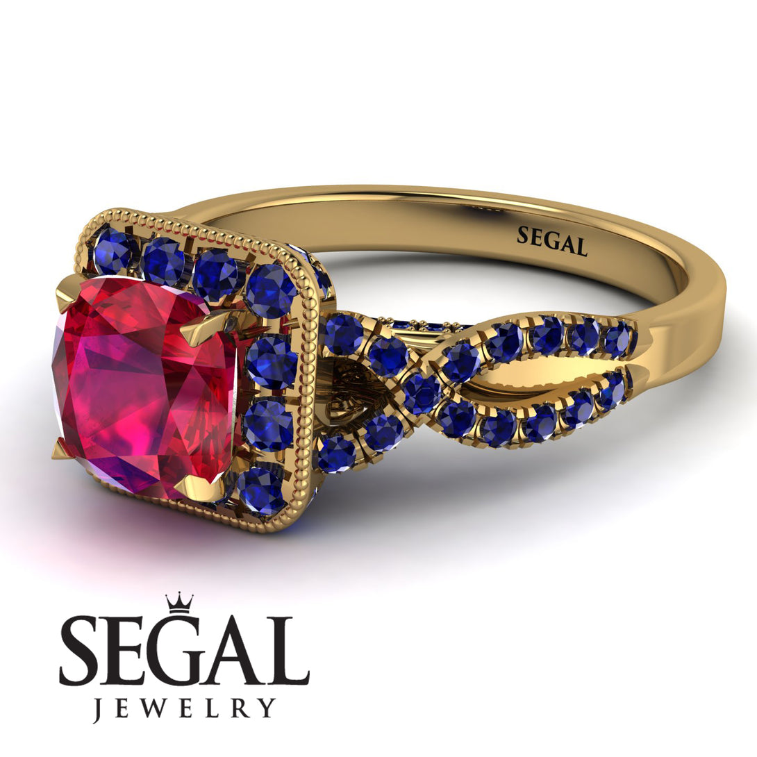 Cushion Cut Ruby Milgrain Engagement Ring - Adelyn No. 70