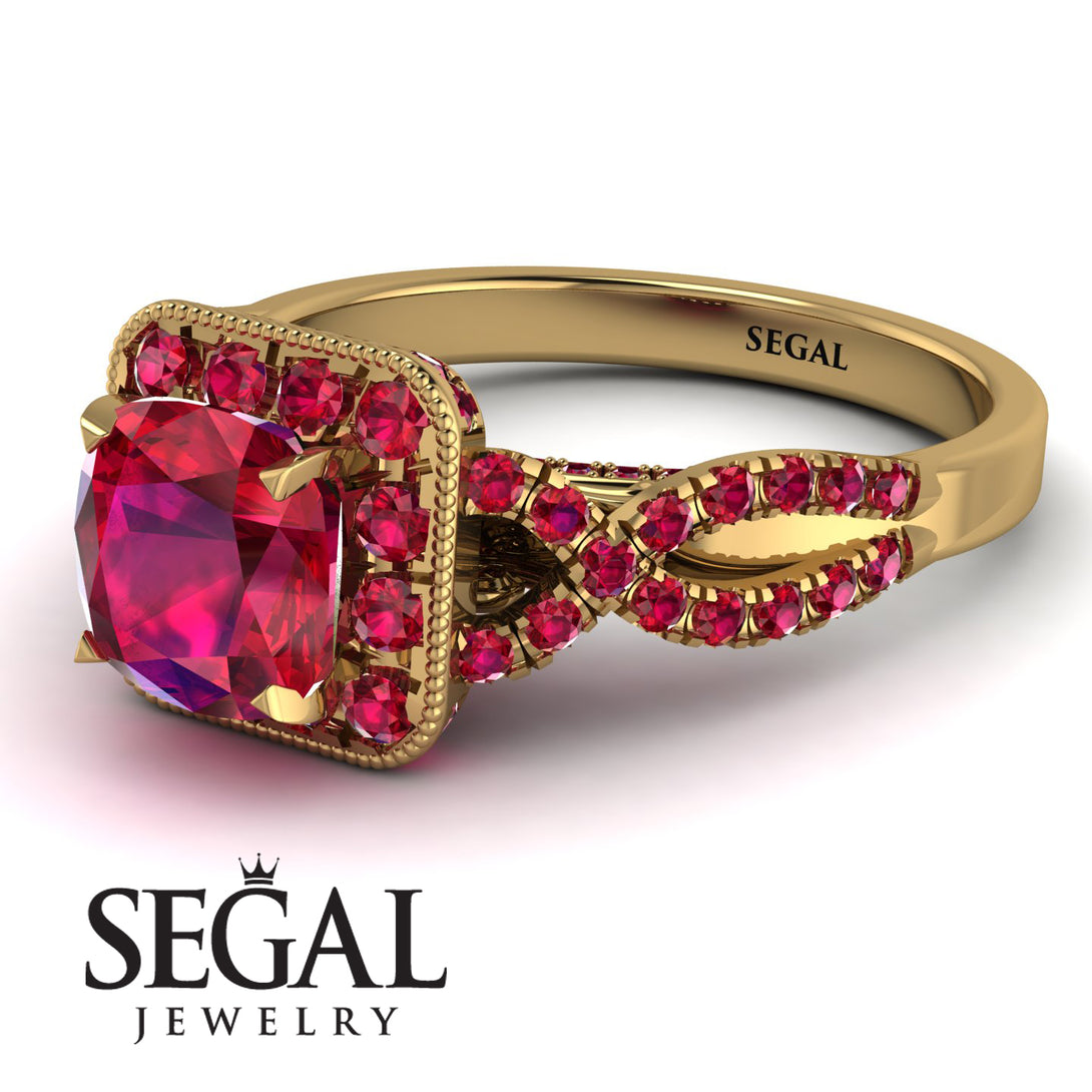 Cushion Cut Ruby Milgrain Engagement Ring - Adelyn No. 55