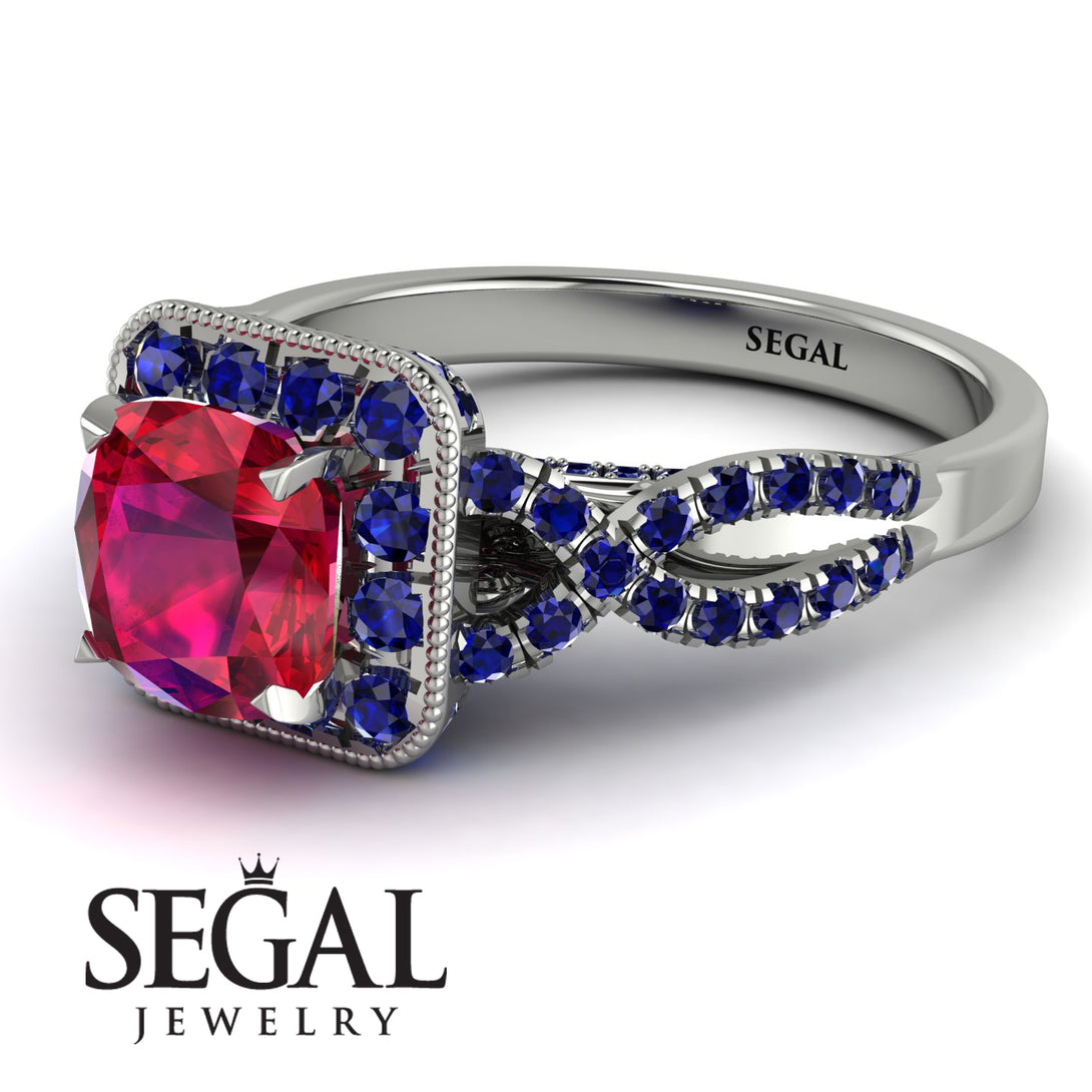Cushion Cut Ruby Milgrain Engagement Ring - Adelyn No. 72