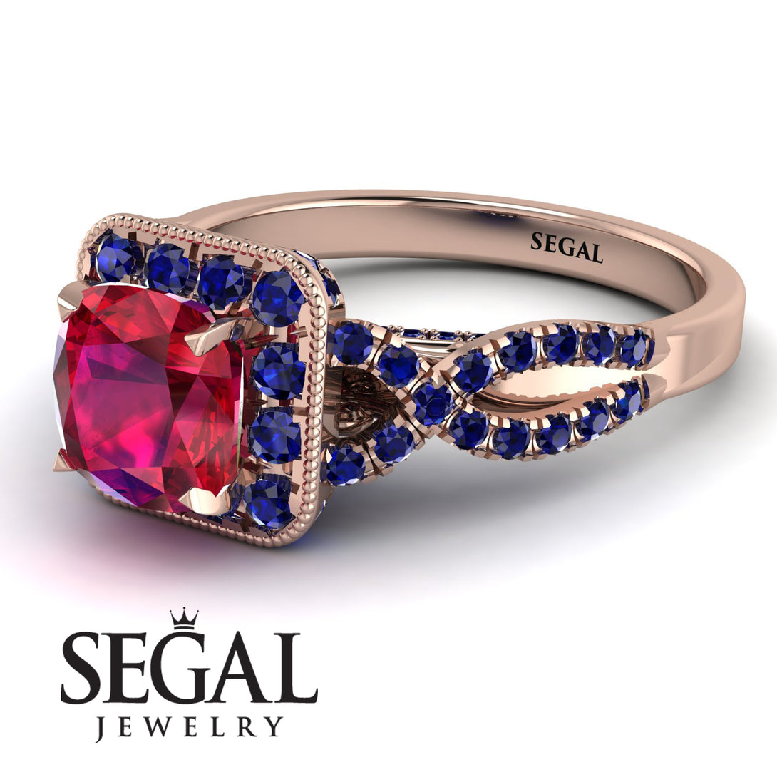 Cushion Cut Ruby Milgrain Engagement Ring - Adelyn No. 71