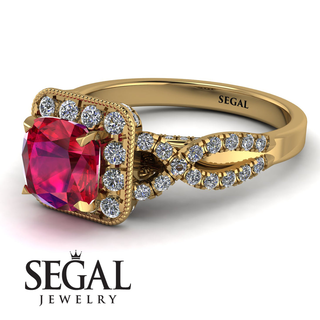 Cushion Cut Ruby Milgrain Engagement Ring - Adelyn No. 10