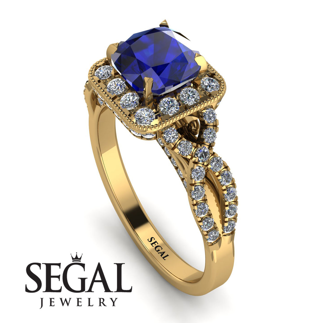 Cushion Cut Sapphire Milgrain Engagement Ring - Adelyn No. 13