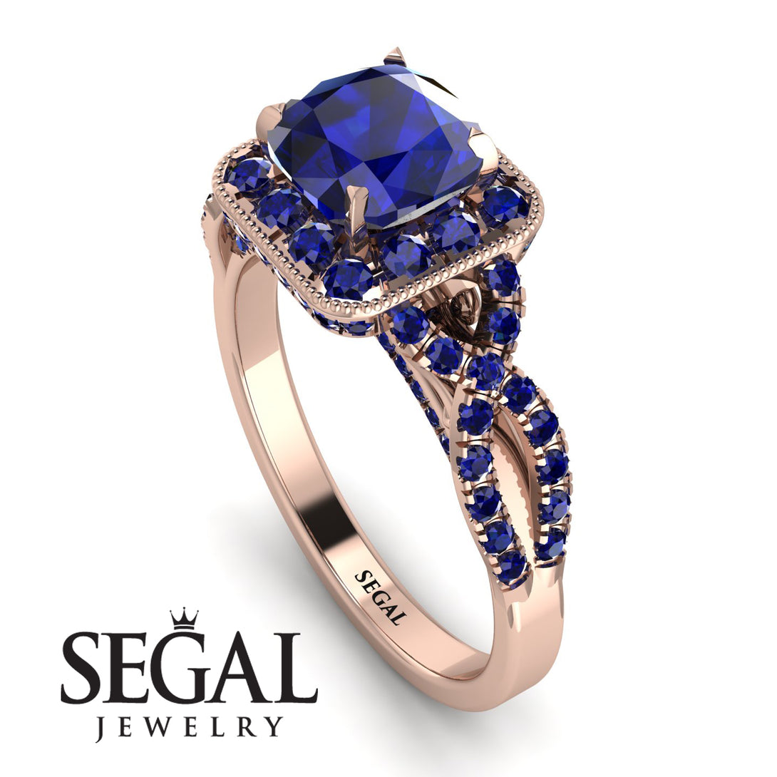 Cushion Cut Sapphire Milgrain Engagement Ring - Adelyn No. 74