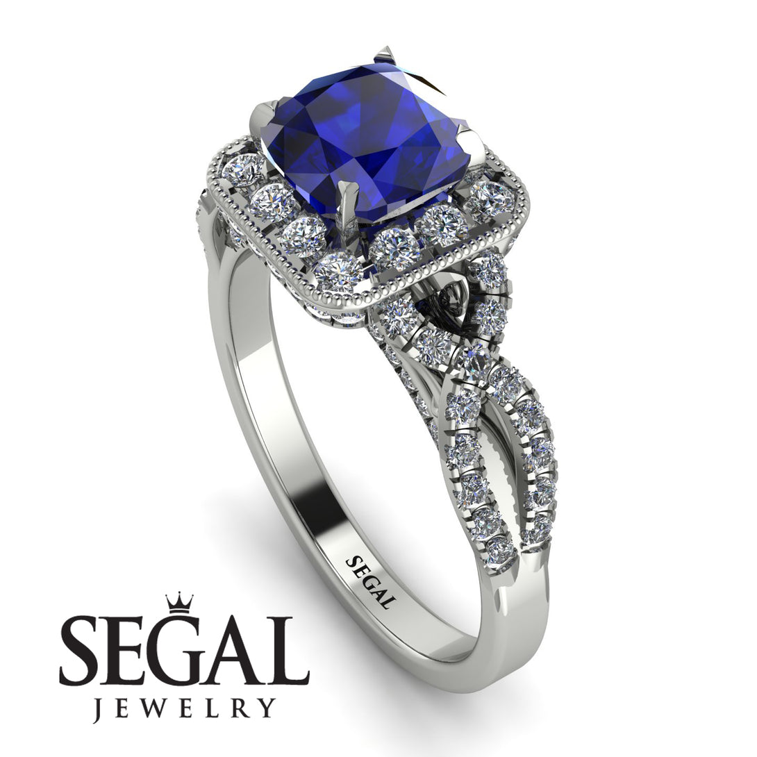 Cushion Cut Sapphire Milgrain Engagement Ring - Adelyn No. 15