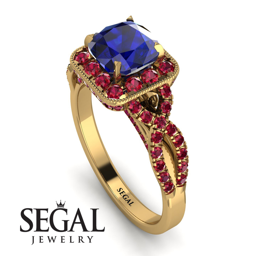 Cushion Cut Sapphire Milgrain Engagement Ring - Adelyn No. 58