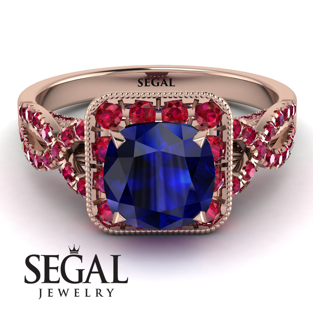 Cushion Cut Sapphire Milgrain Engagement Ring - Adelyn No. 59