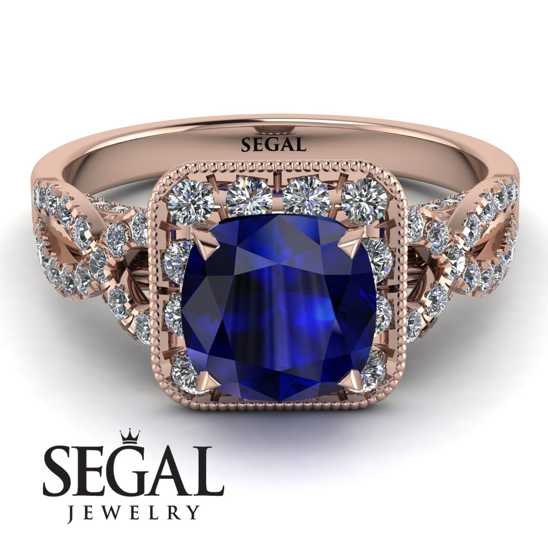 Cushion Cut Sapphire Milgrain Engagement Ring - Adelyn No. 14
