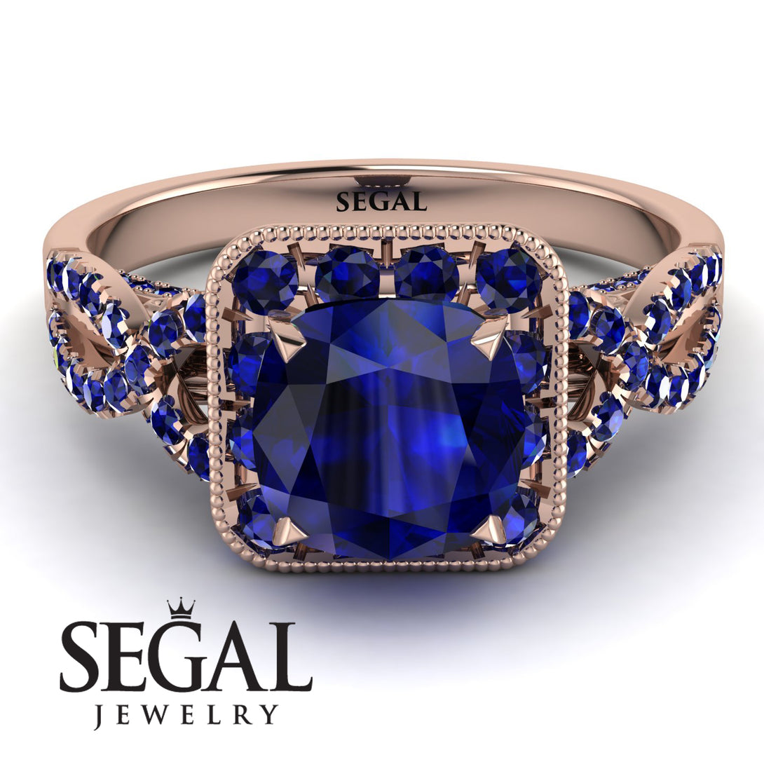 Cushion Cut Sapphire Milgrain Engagement Ring - Adelyn No. 74