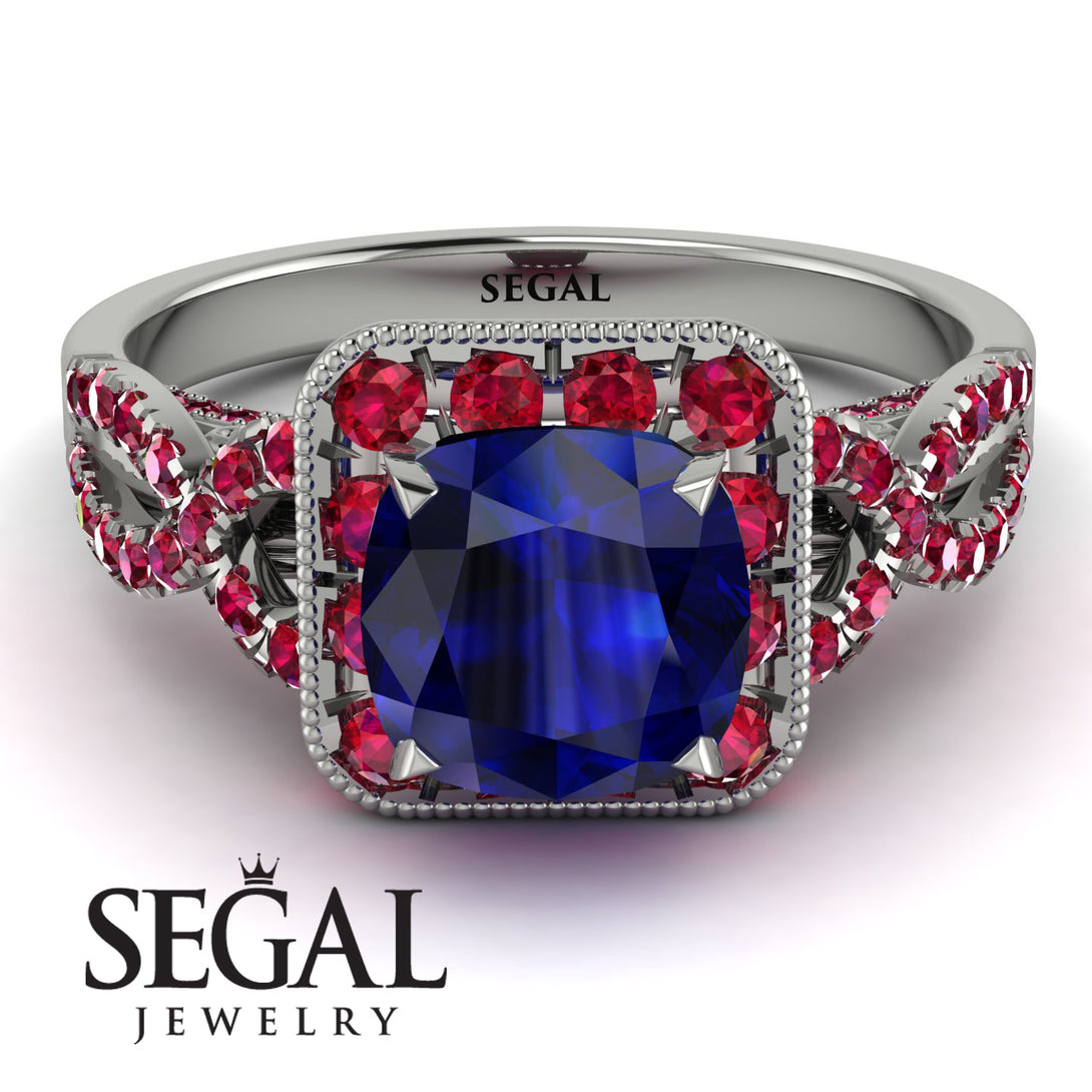 Cushion Cut Sapphire Milgrain Engagement Ring - Adelyn No. 60