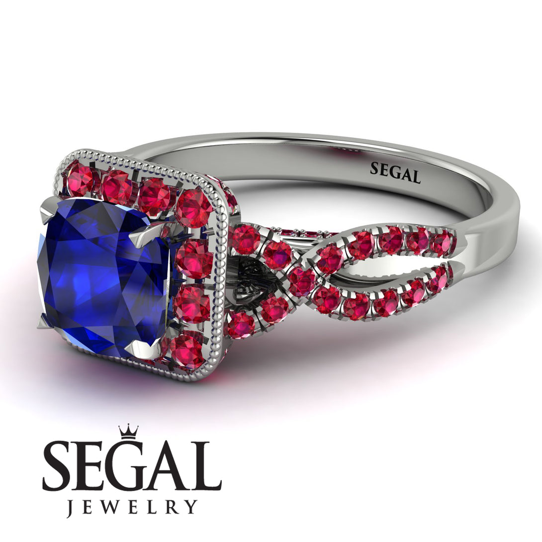 Cushion Cut Sapphire Milgrain Engagement Ring - Adelyn No. 60
