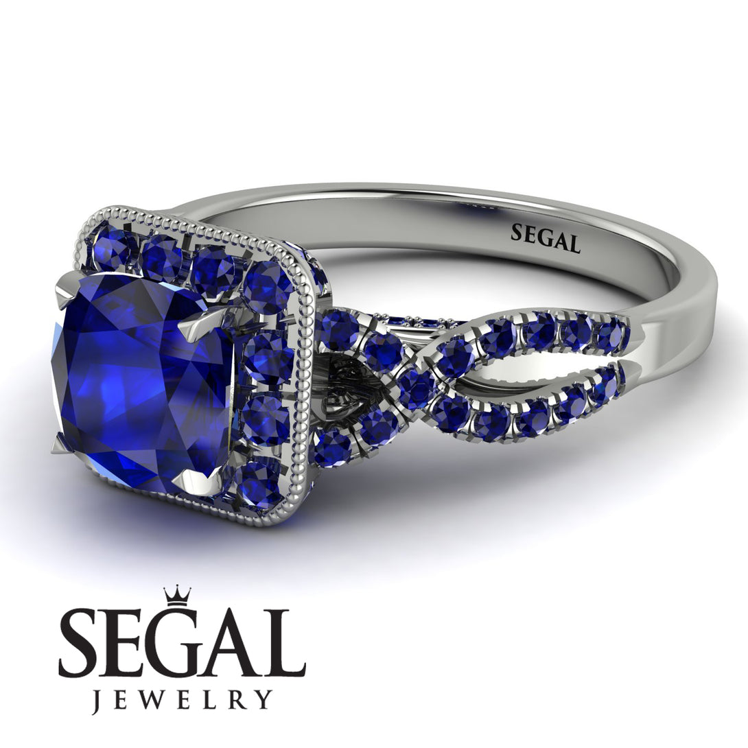 Cushion Cut Sapphire Milgrain Engagement Ring - Adelyn No. 75