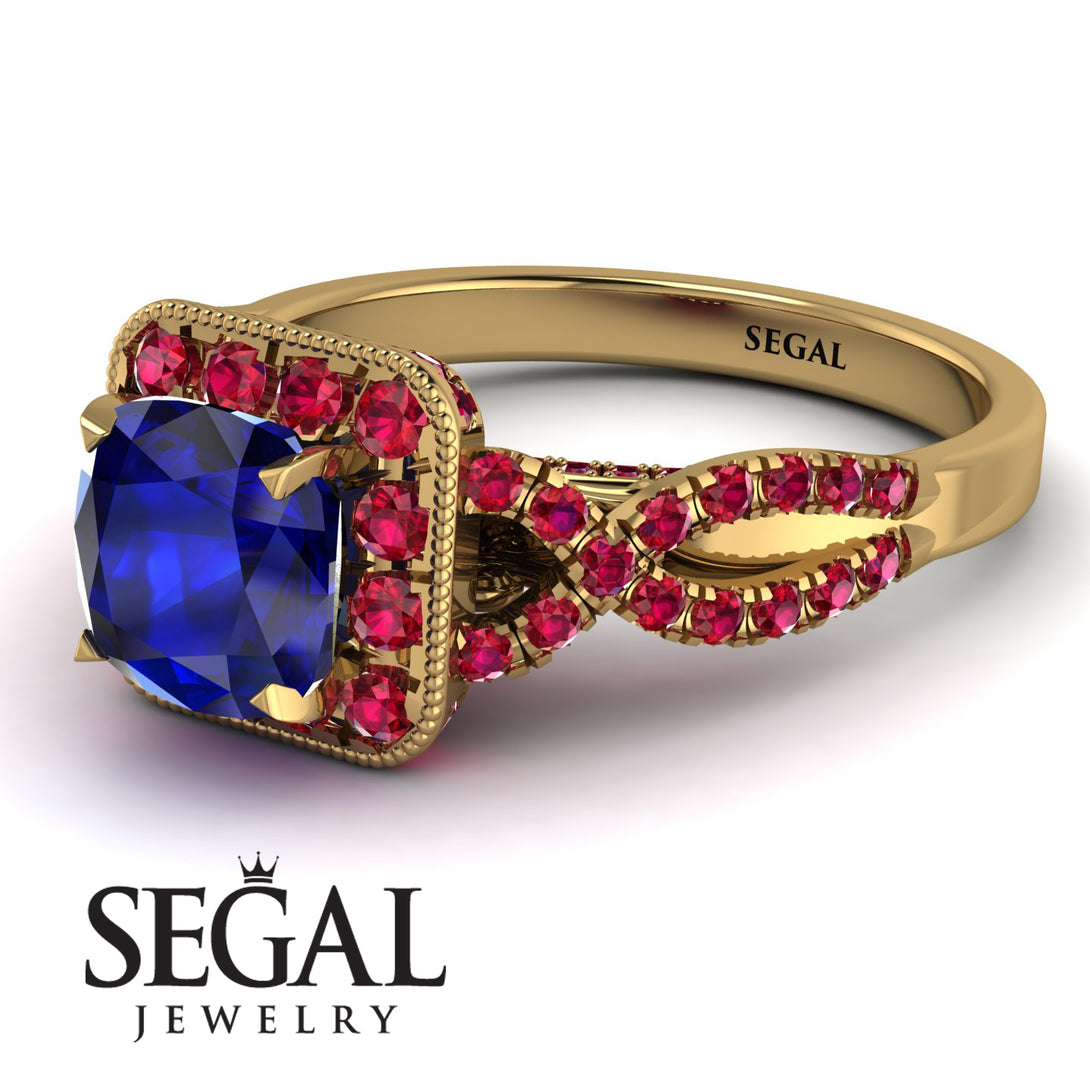 Cushion Cut Sapphire Milgrain Engagement Ring - Adelyn No. 58