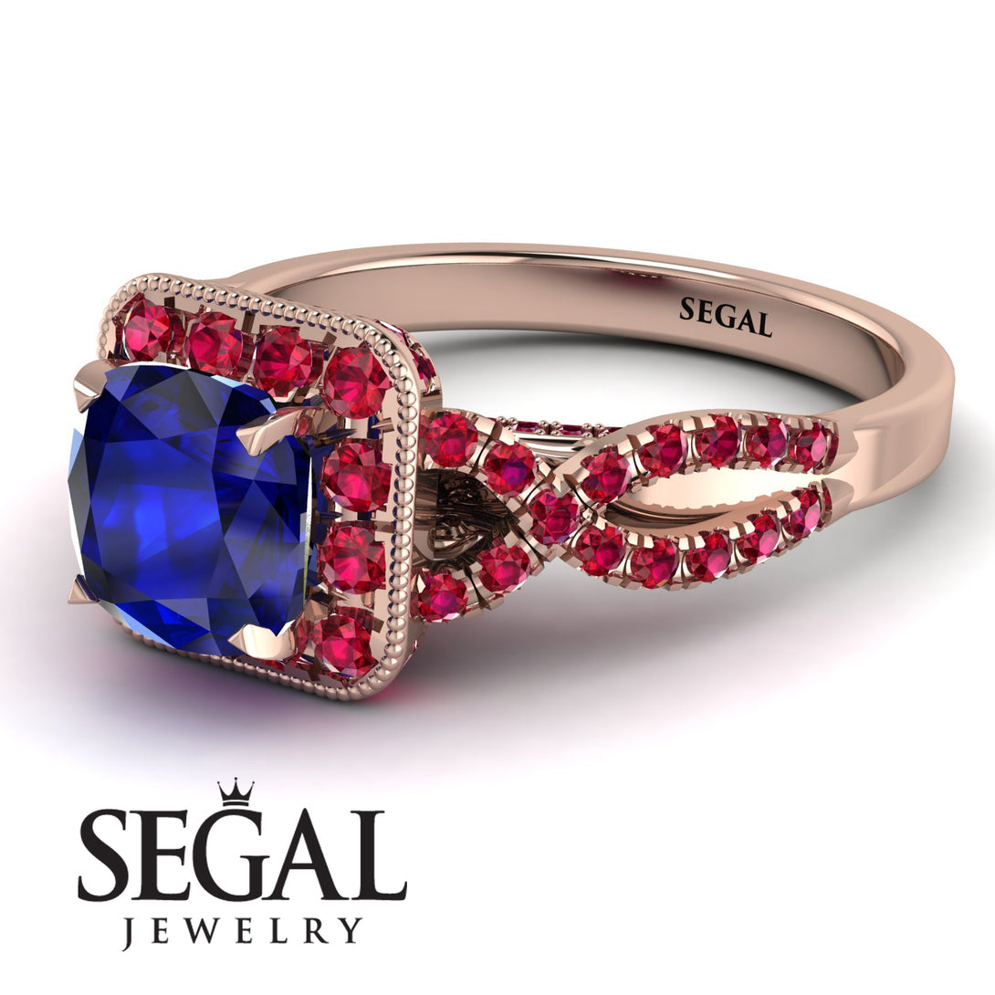 Cushion Cut Sapphire Milgrain Engagement Ring - Adelyn No. 59