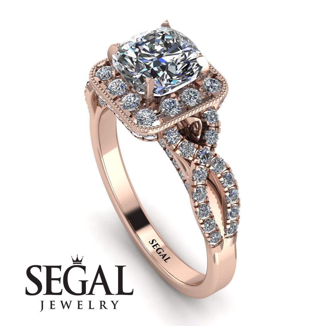 Cushion Cut Diamond Milgrain Engagement Ring - Adelyn No. 2