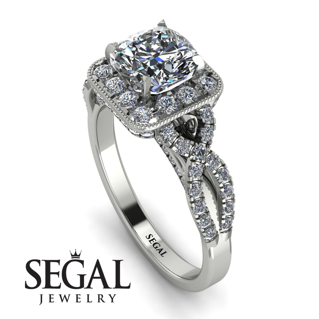 Cushion Cut Diamond Milgrain Engagement Ring - Adelyn No. 3