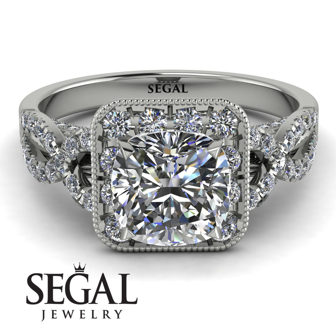Cushion Cut Diamond Milgrain Engagement Ring - Adelyn No. 3