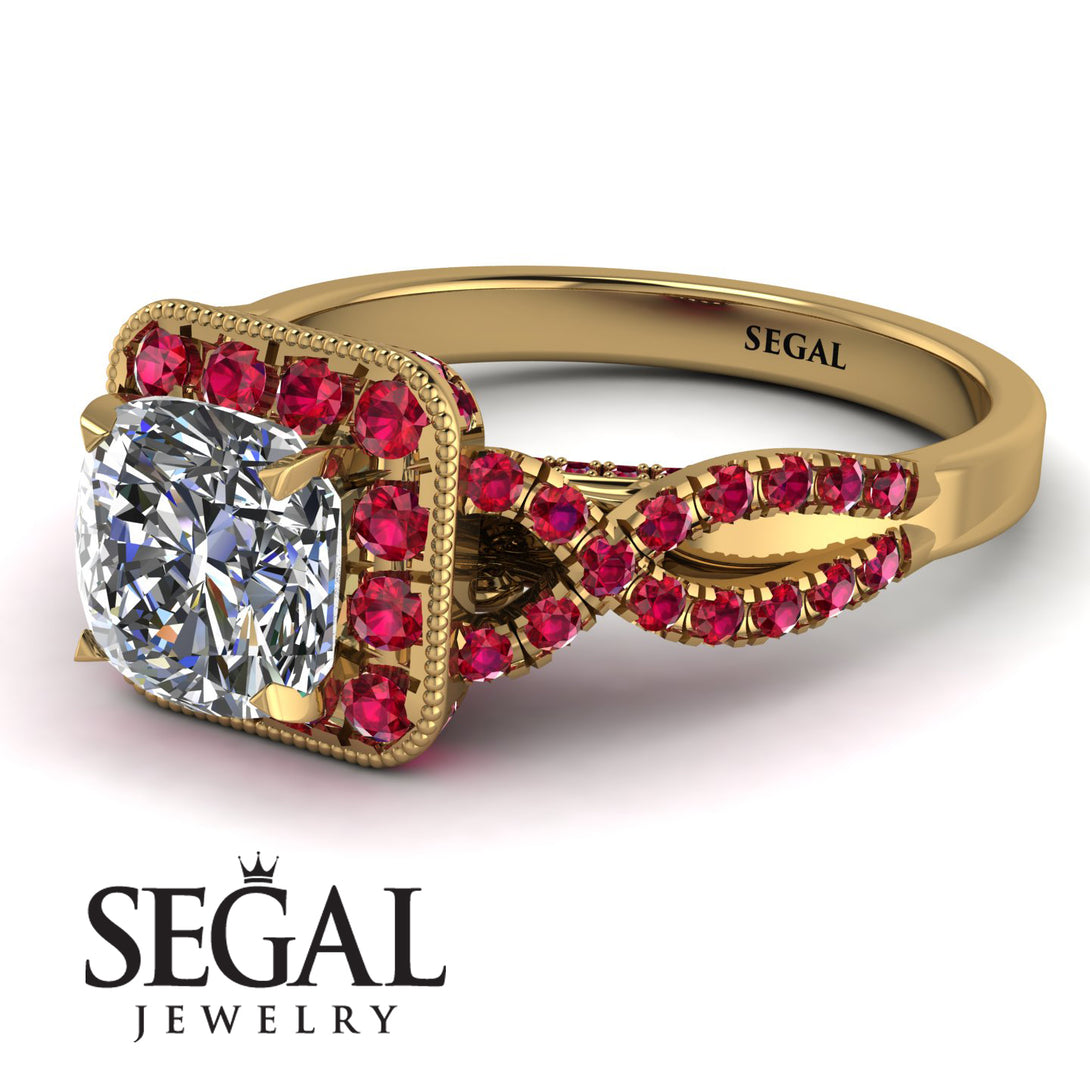 Cushion Cut Diamond Milgrain Engagement Ring - Adelyn No. 46