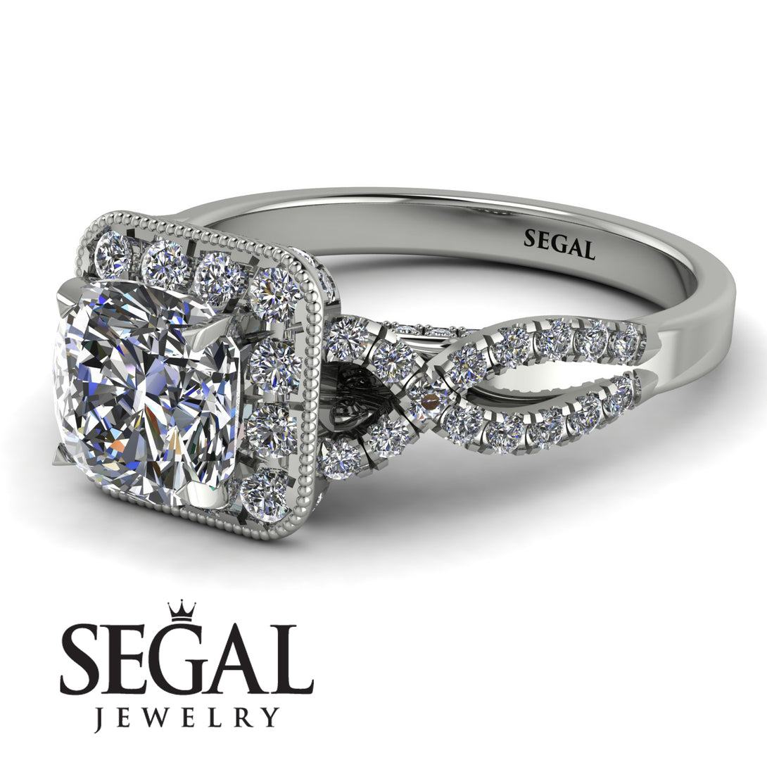 Cushion Cut Diamond Milgrain Engagement Ring - Adelyn No. 3