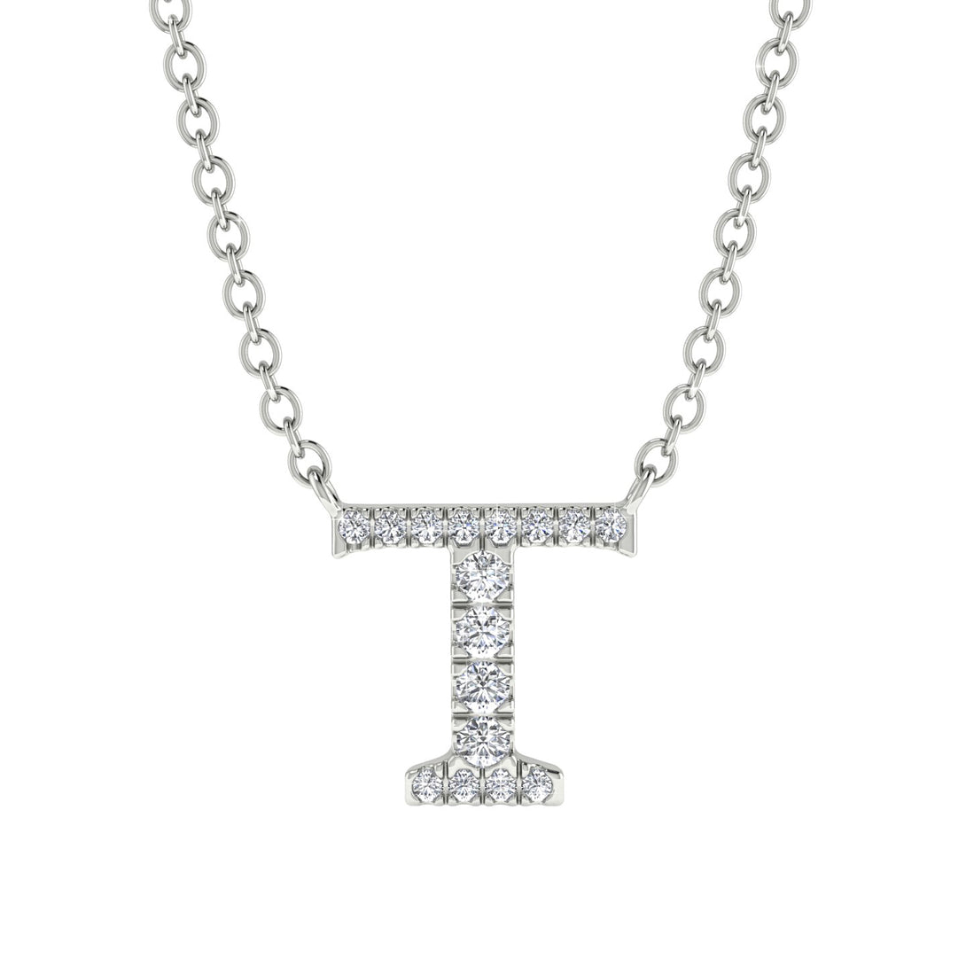 Diamond Gold Initial Necklace - T