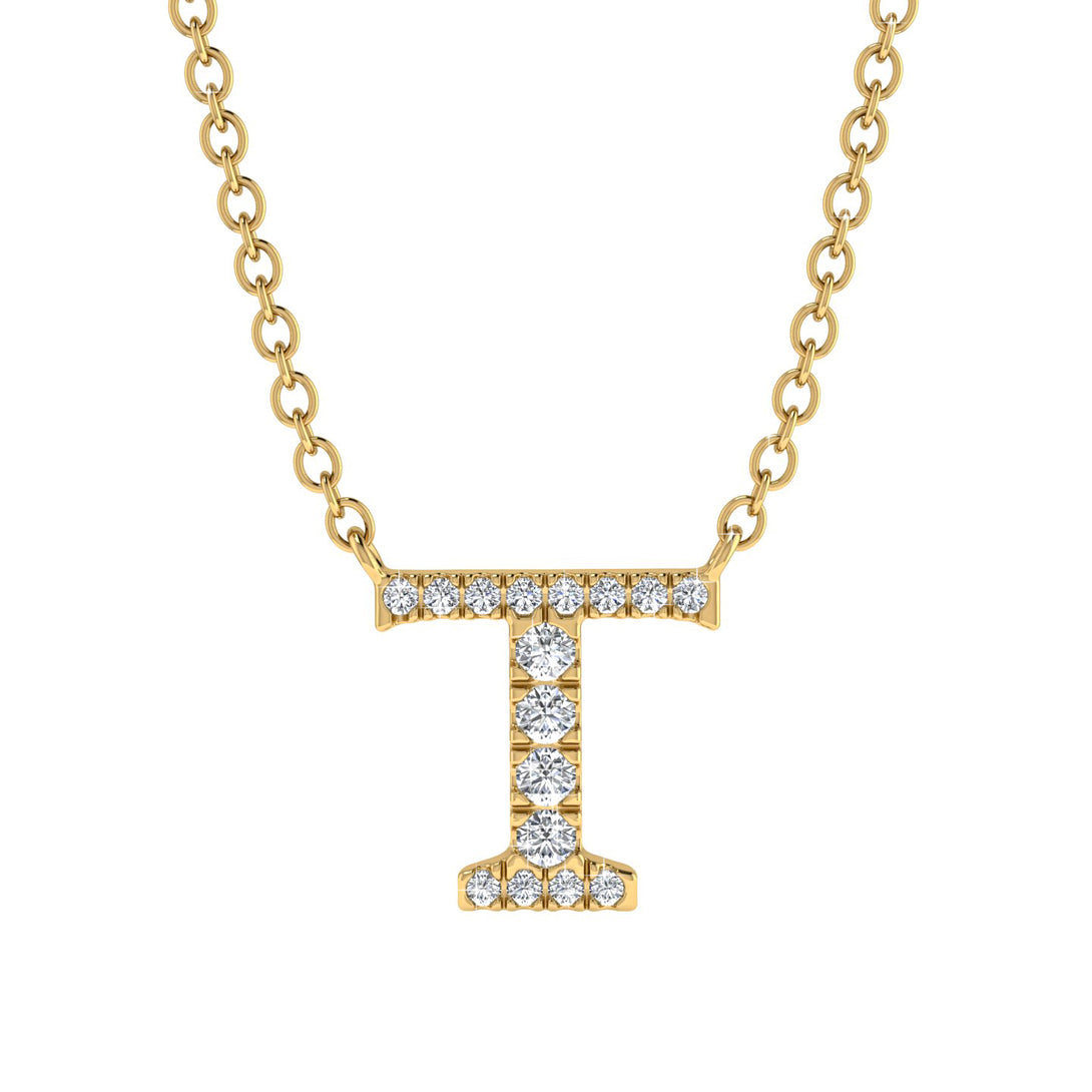 Diamond Gold Initial Necklace - T