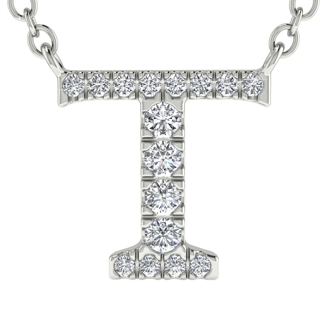Diamond Gold Initial Necklace - T