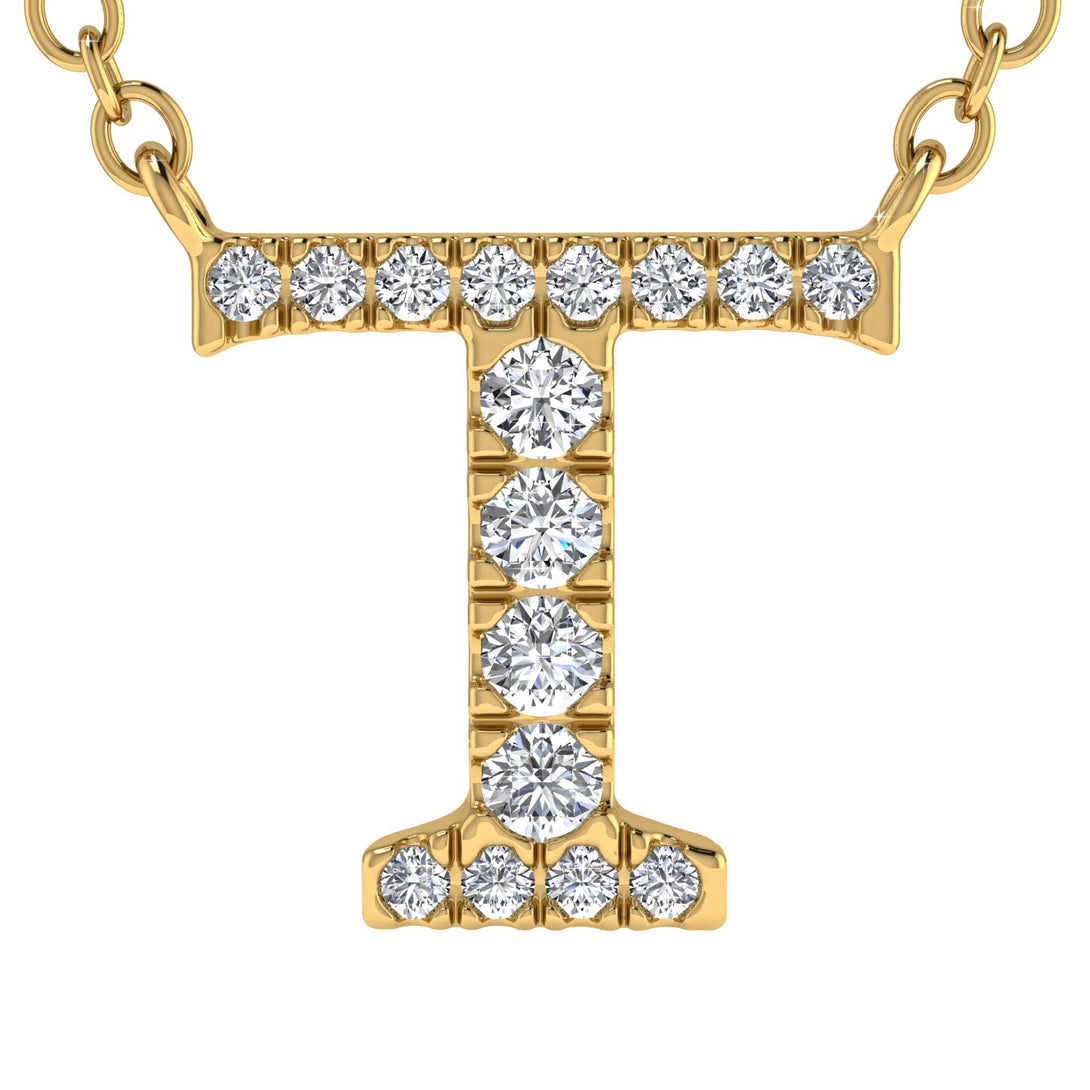 Diamond Gold Initial Necklace - T