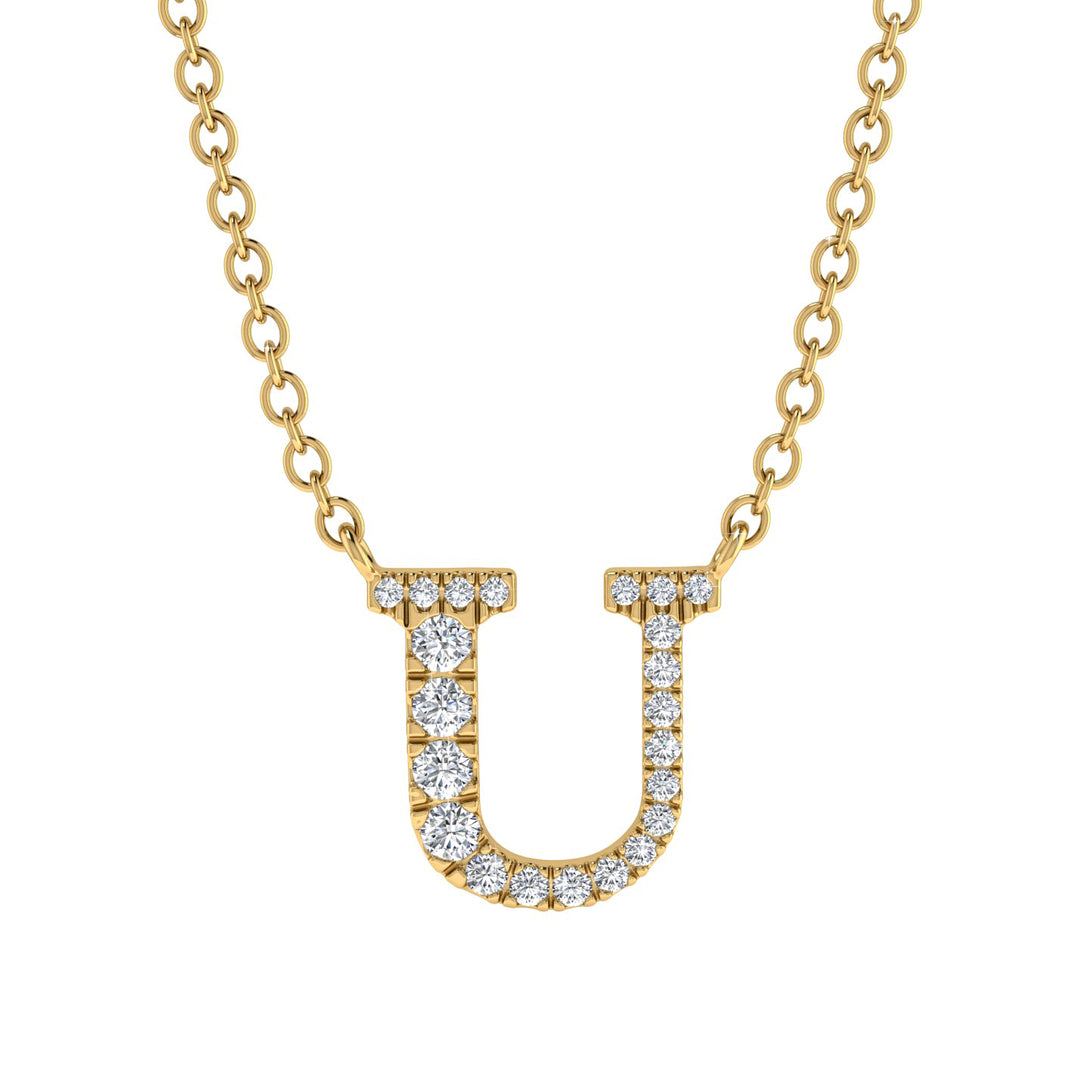 Diamond Gold Initial Necklace - U