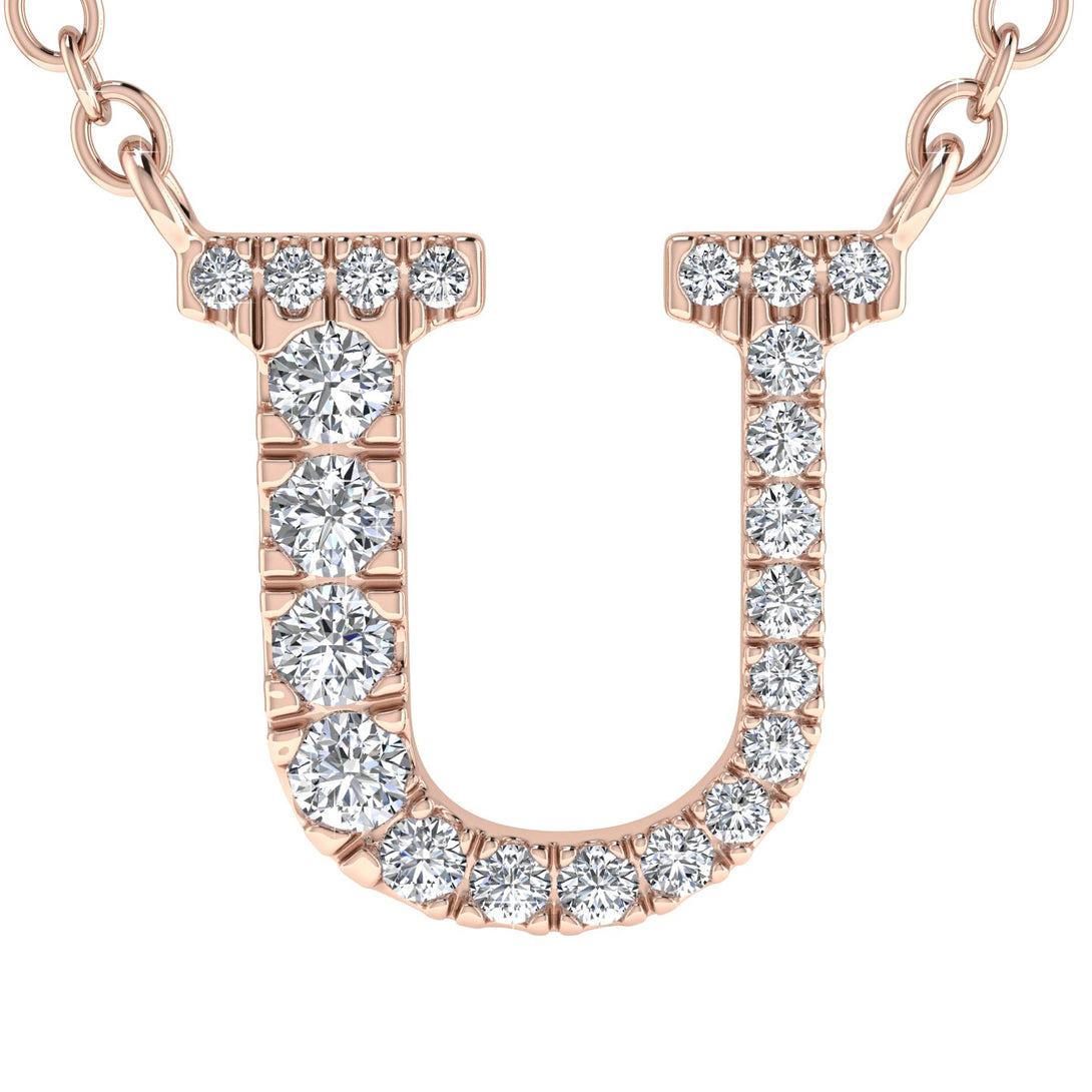 Diamond Gold Initial Necklace - U