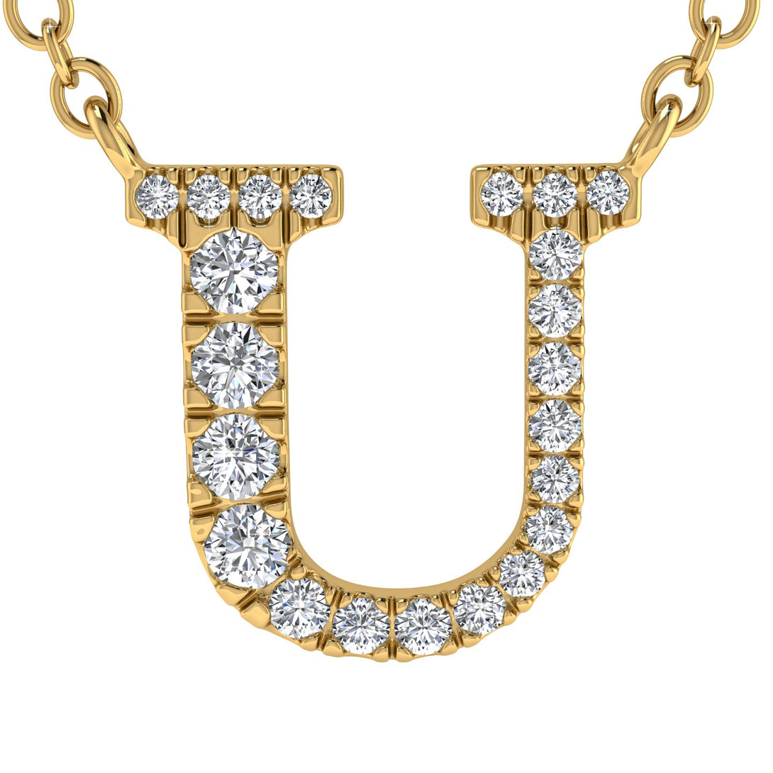 Diamond Gold Initial Necklace - U