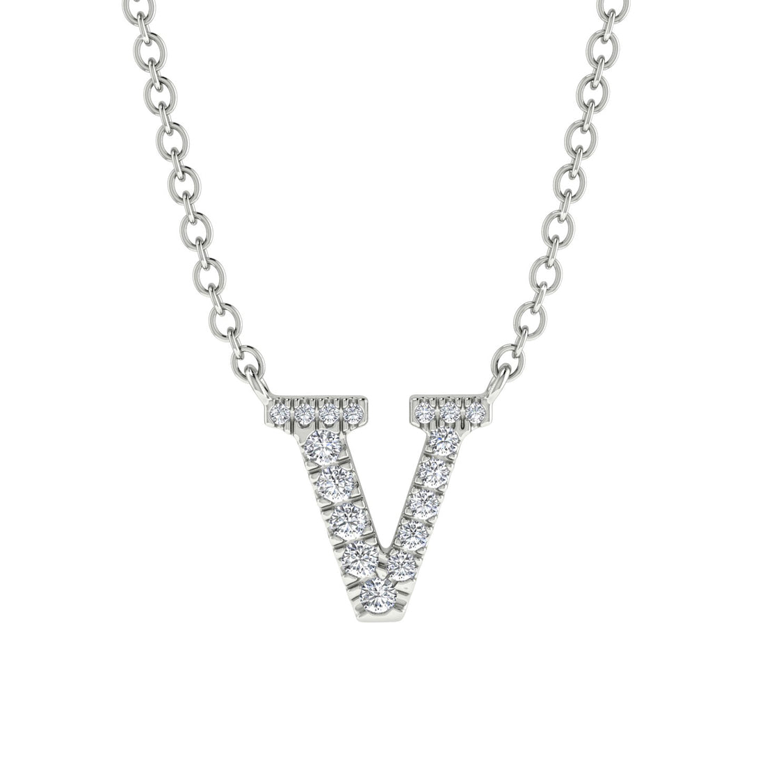 Diamond Gold Initial Necklace - V