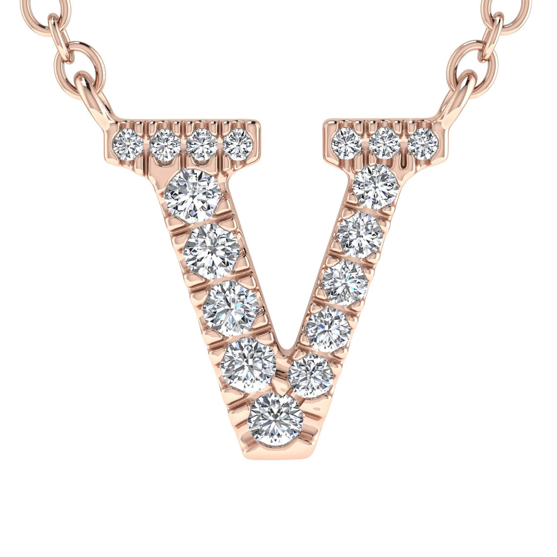 Diamond Gold Initial Necklace - V