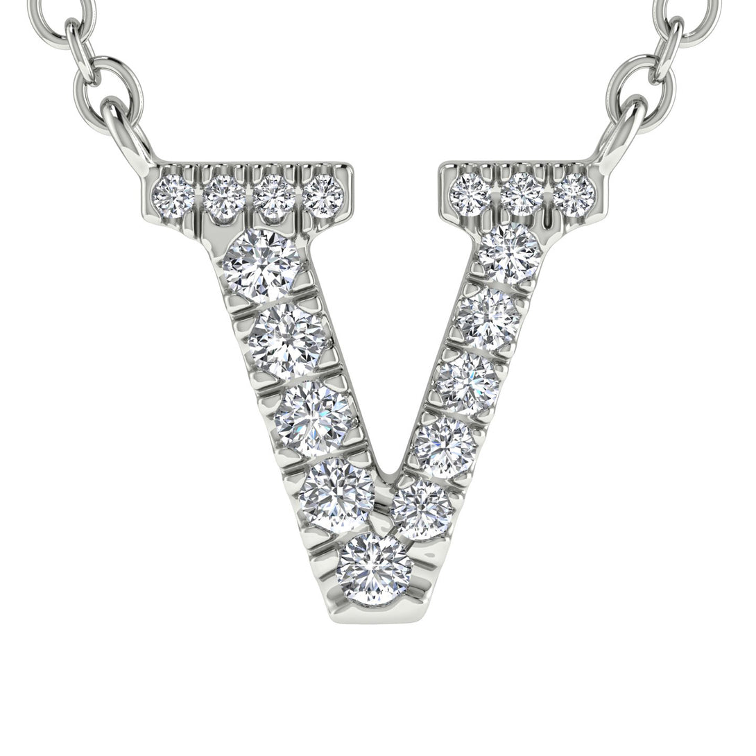 Diamond Gold Initial Necklace - V