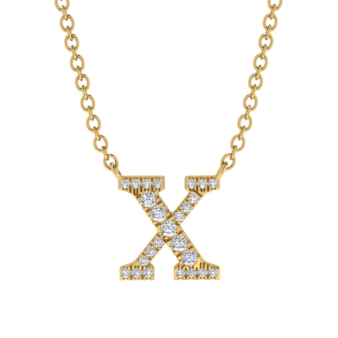 Diamond Gold Initial Necklace - X