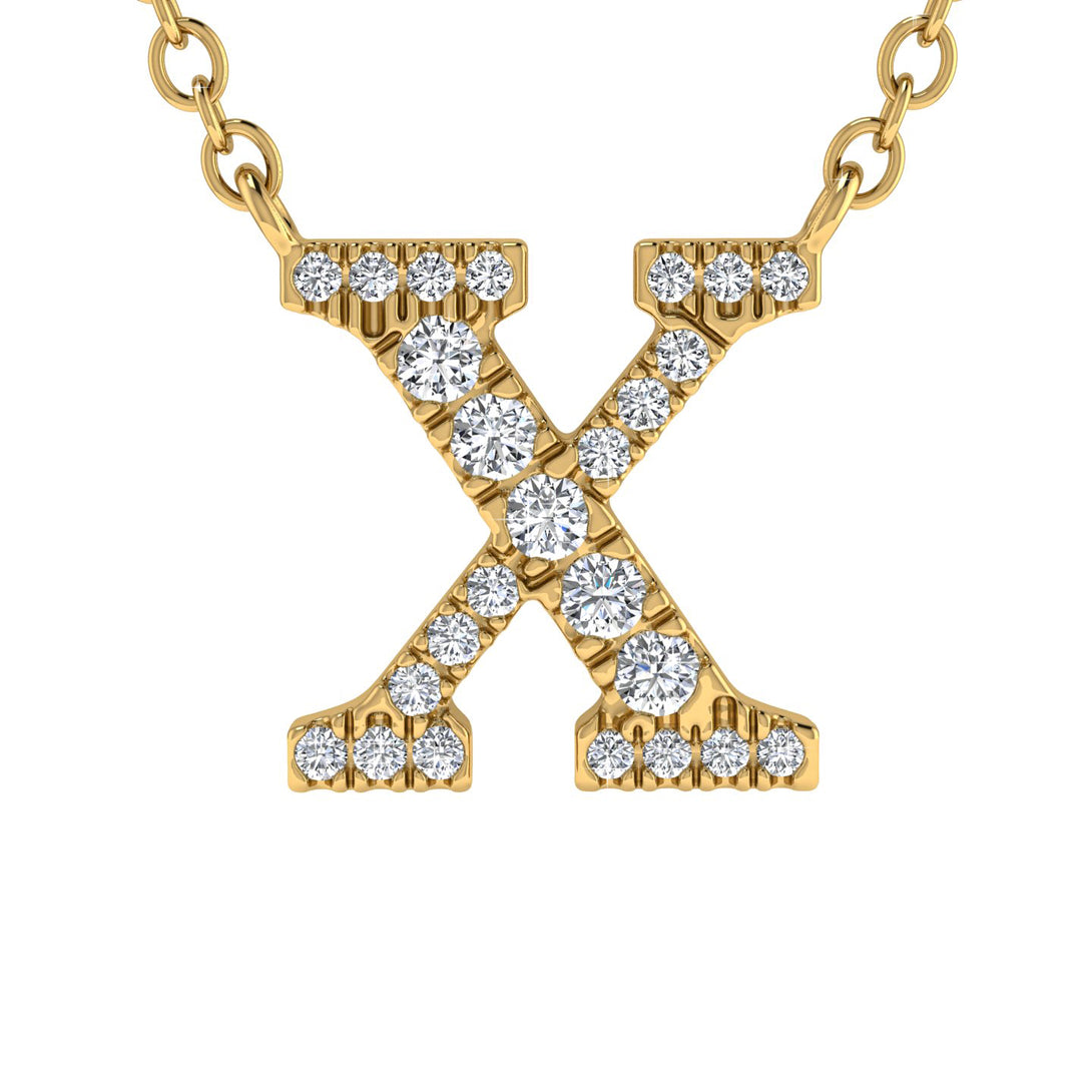 Diamond Gold Initial Necklace - X