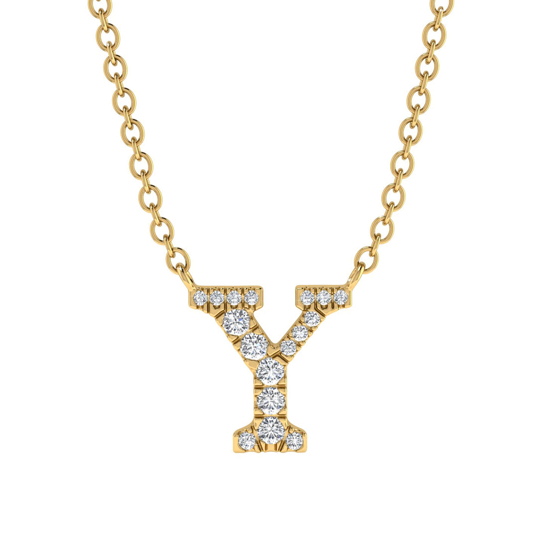 Diamond Gold Initial Necklace - Y