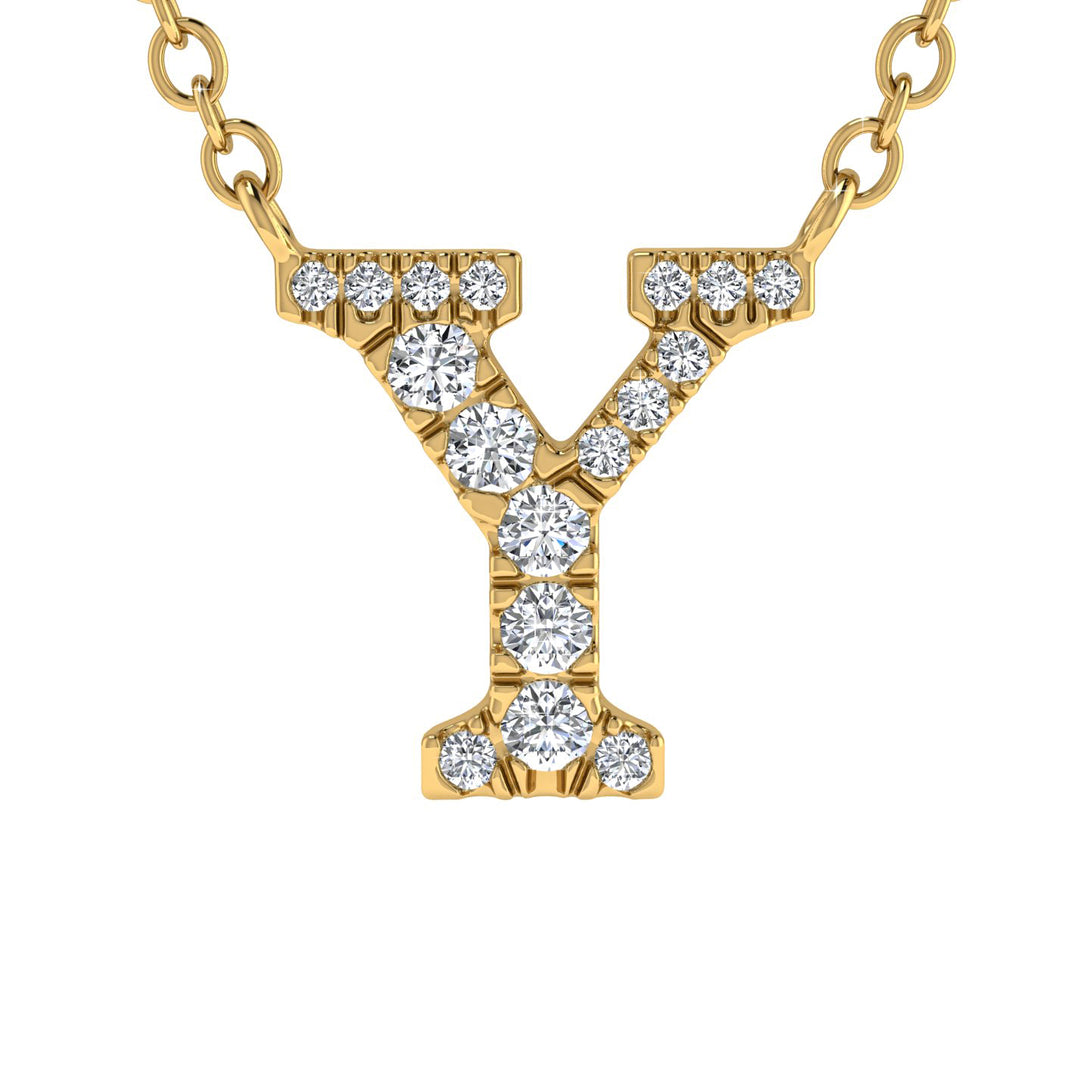 Diamond Gold Initial Necklace - Y
