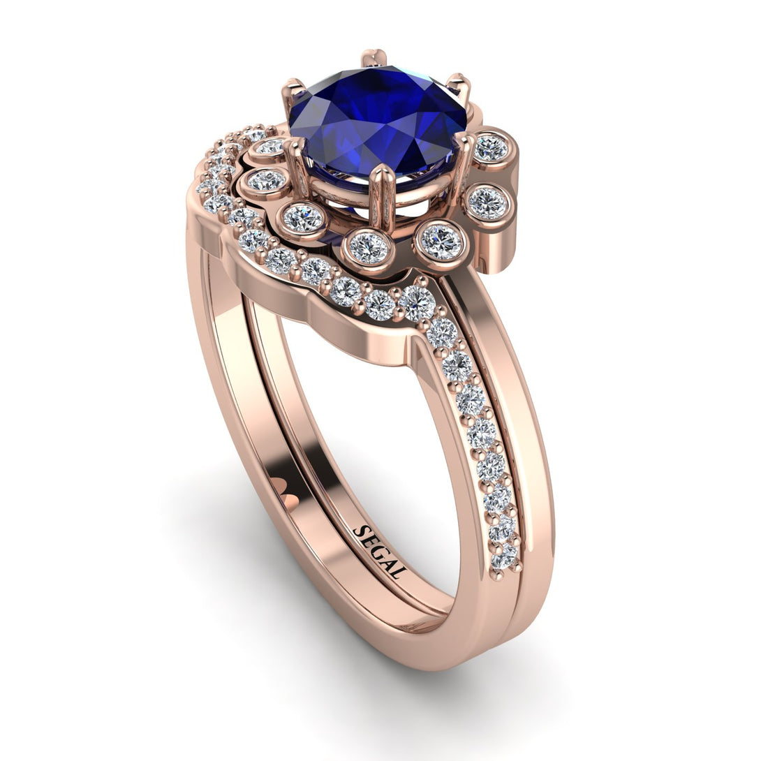 0.8 Carat Sapphire Halo Bridal Set - Pamela No. 14