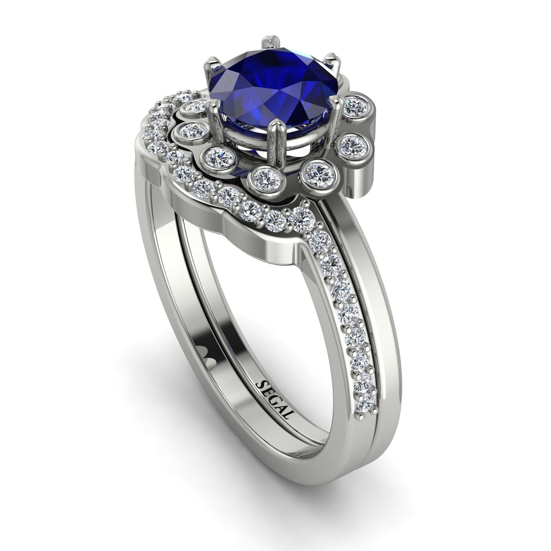 0.8 Carat Sapphire Halo Bridal Set - Pamela No. 15