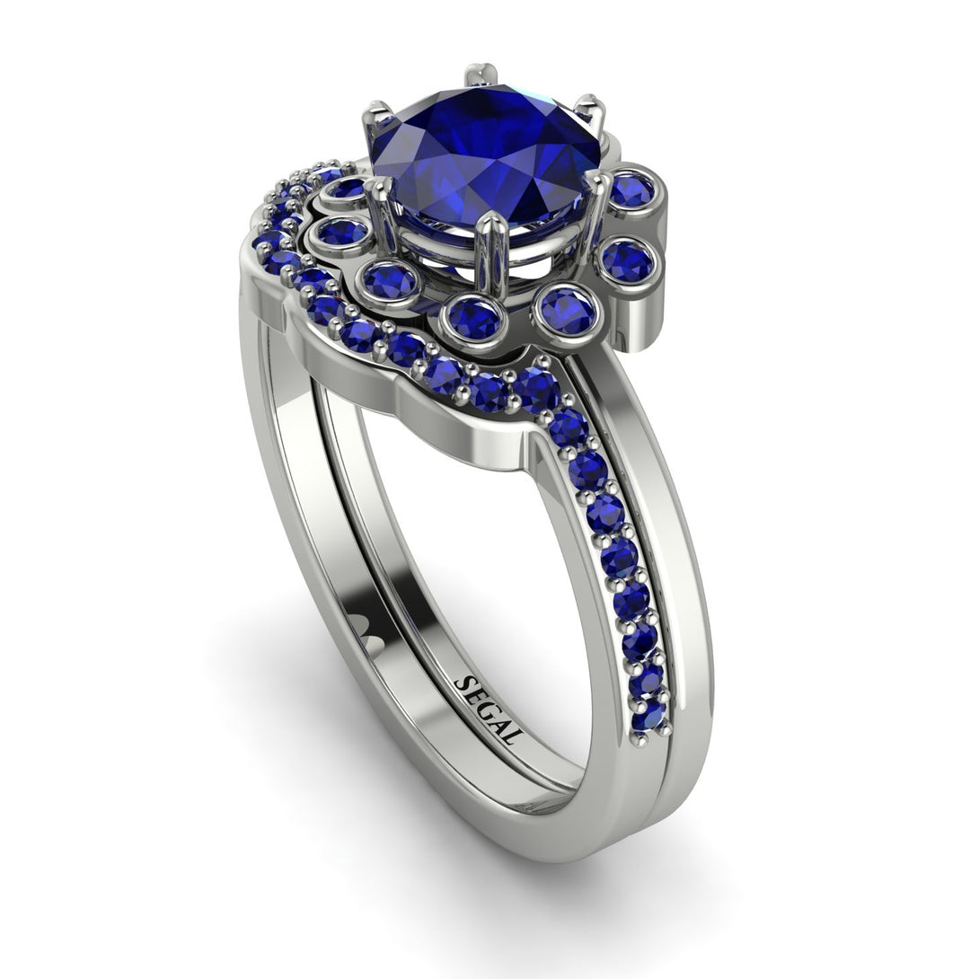 0.8 Carat Sapphire Halo Bridal Set - Pamela No. 75