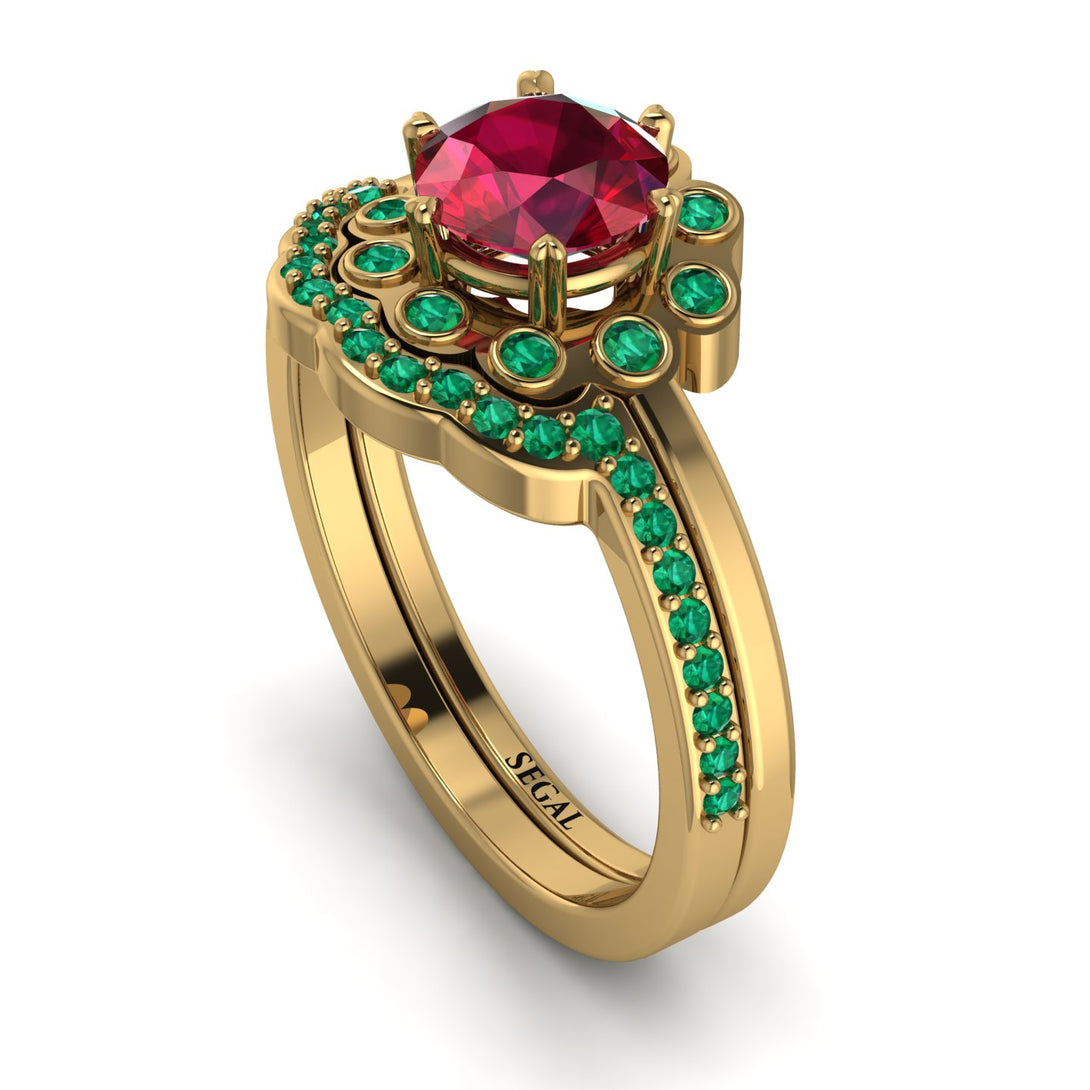 0.8 Carat Ruby Halo Bridal Set - Pamela No. 25