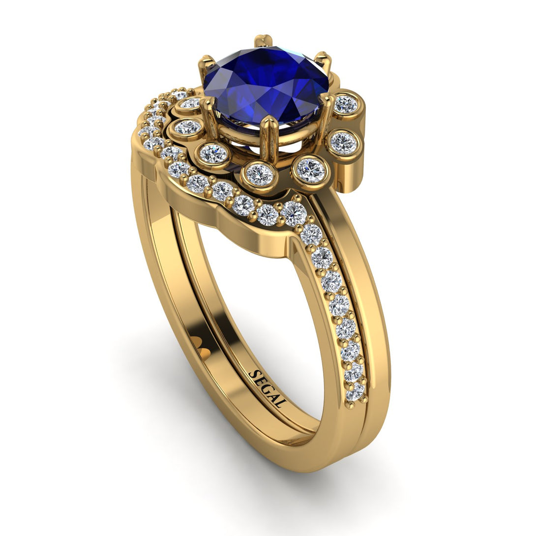 0.8 Carat Sapphire Halo Bridal Set - Pamela No. 13