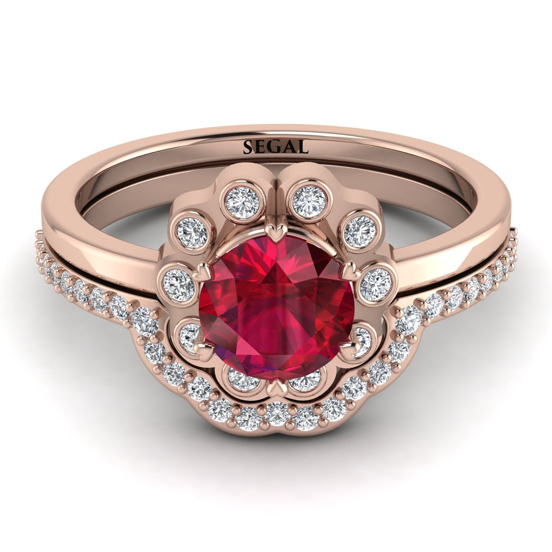 0.8 Carat Ruby Halo Bridal Set - Pamela No. 11