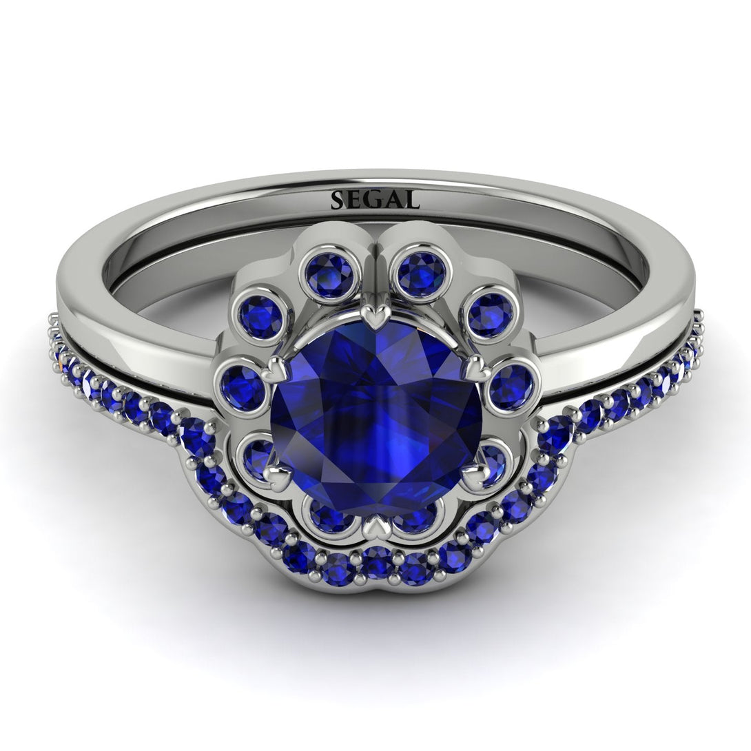 0.8 Carat Sapphire Halo Bridal Set - Pamela No. 75
