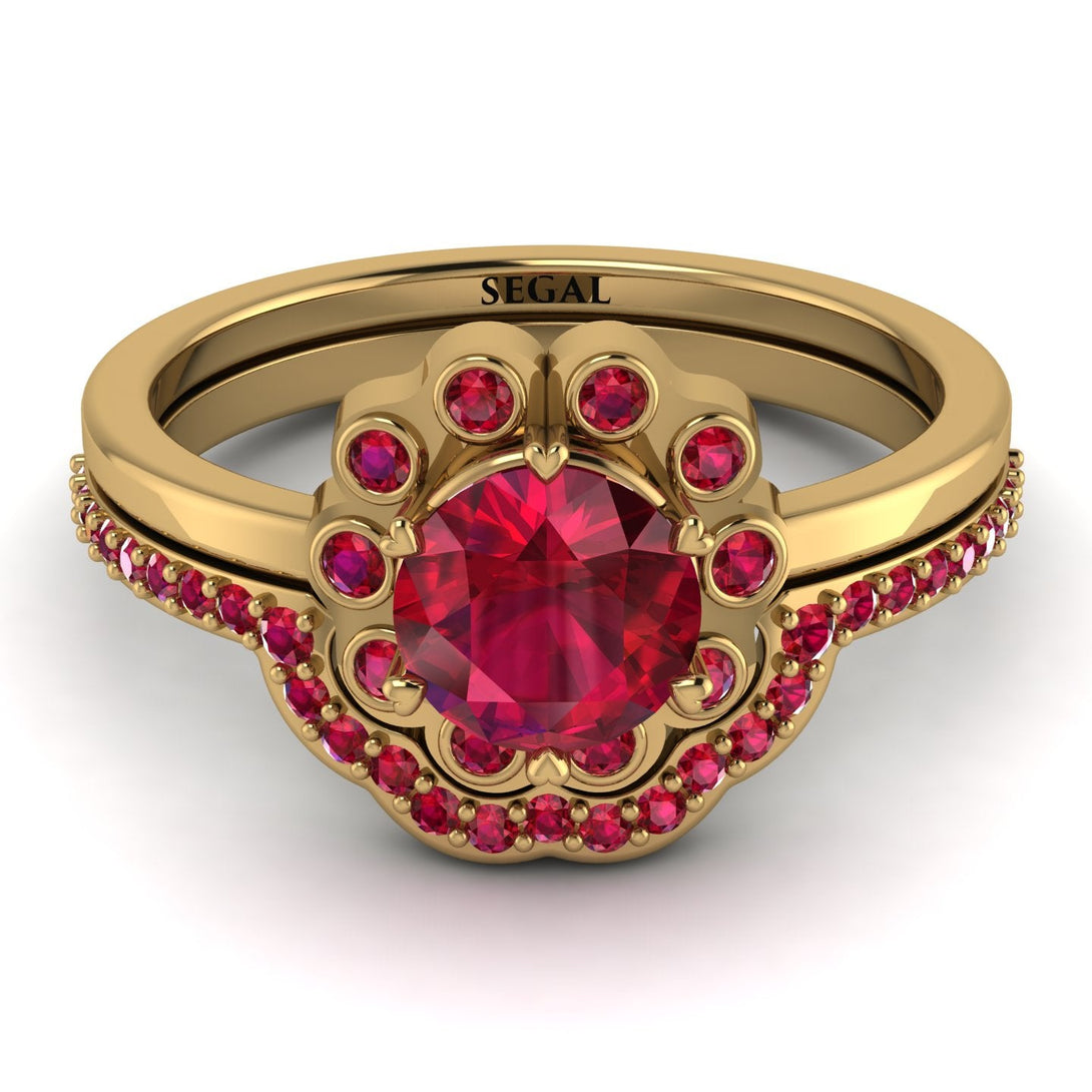 0.8 Carat Ruby Halo Bridal Set - Pamela No. 55