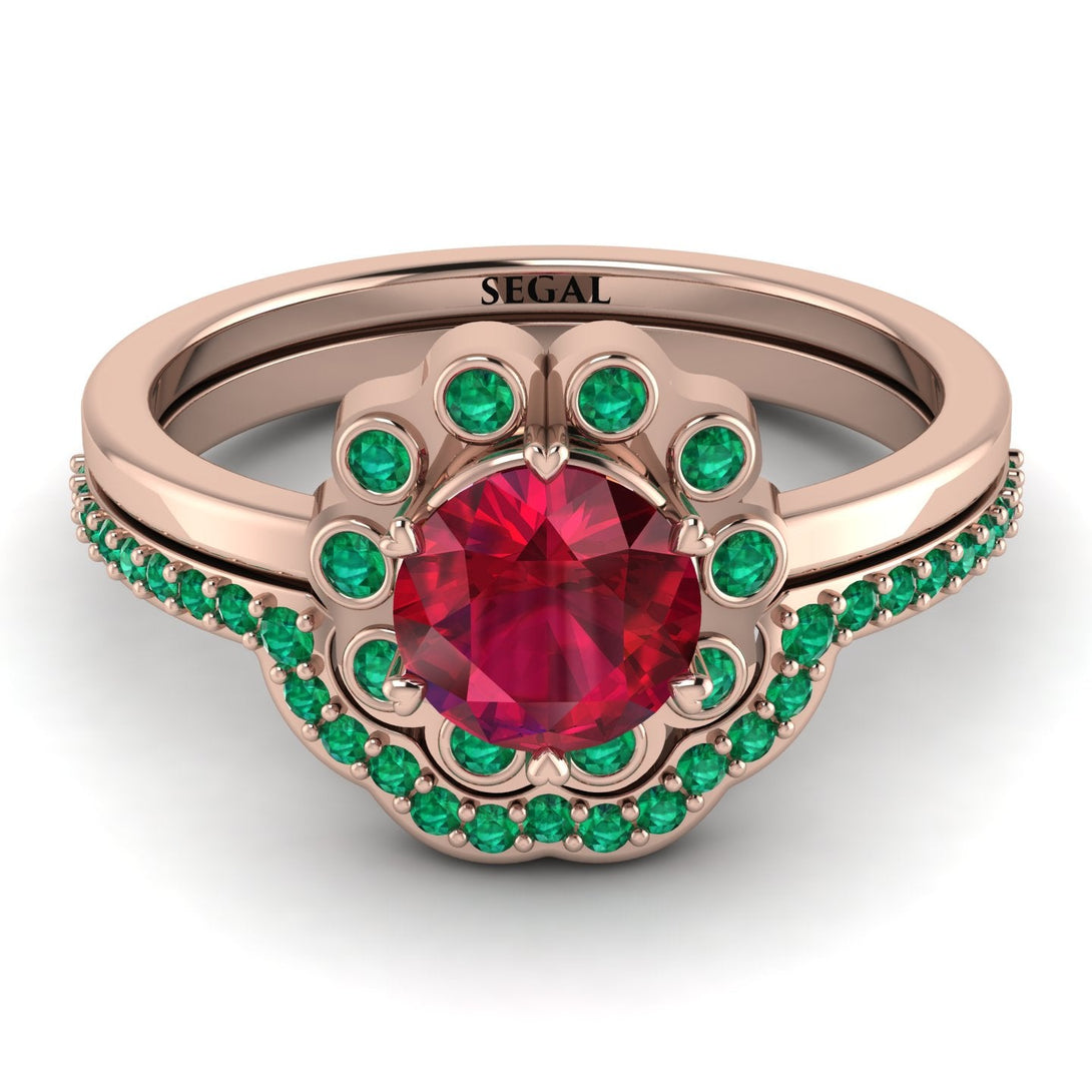 0.8 Carat Ruby Halo Bridal Set - Pamela No. 26