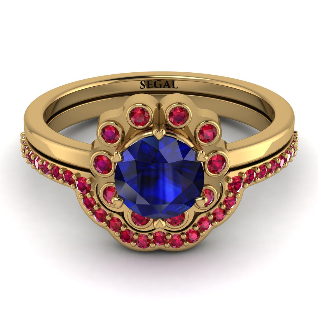 0.8 Carat Sapphire Halo Bridal Set - Pamela No. 58