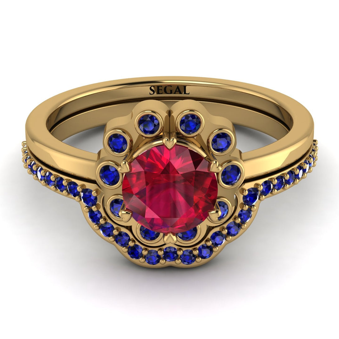 0.8 Carat Ruby Halo Bridal Set - Pamela No. 70