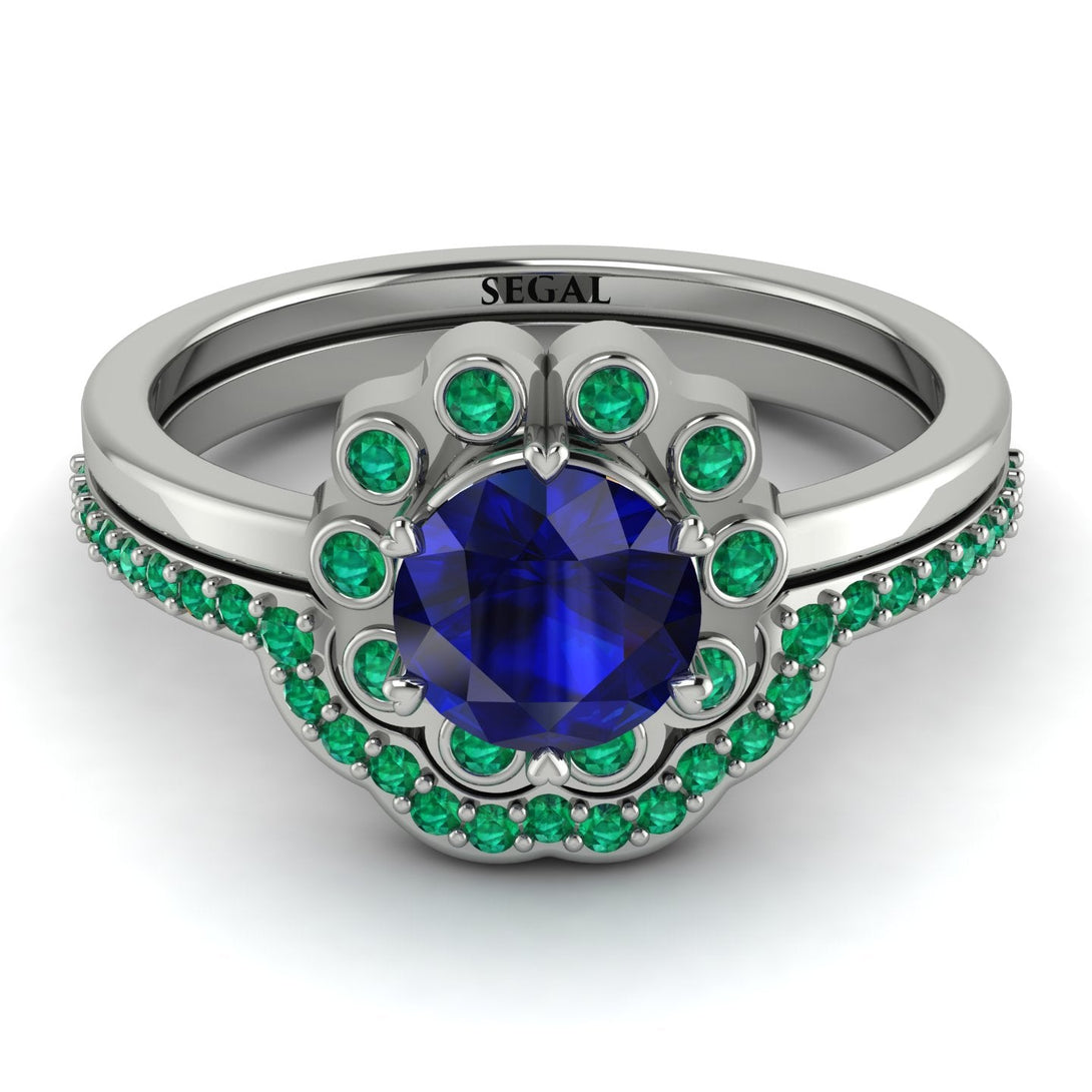 0.8 Carat Sapphire Halo Bridal Set - Pamela No. 30