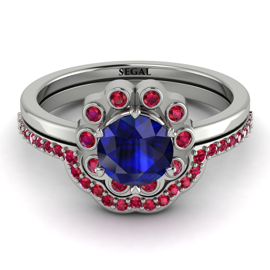 0.8 Carat Sapphire Halo Bridal Set - Pamela No. 60