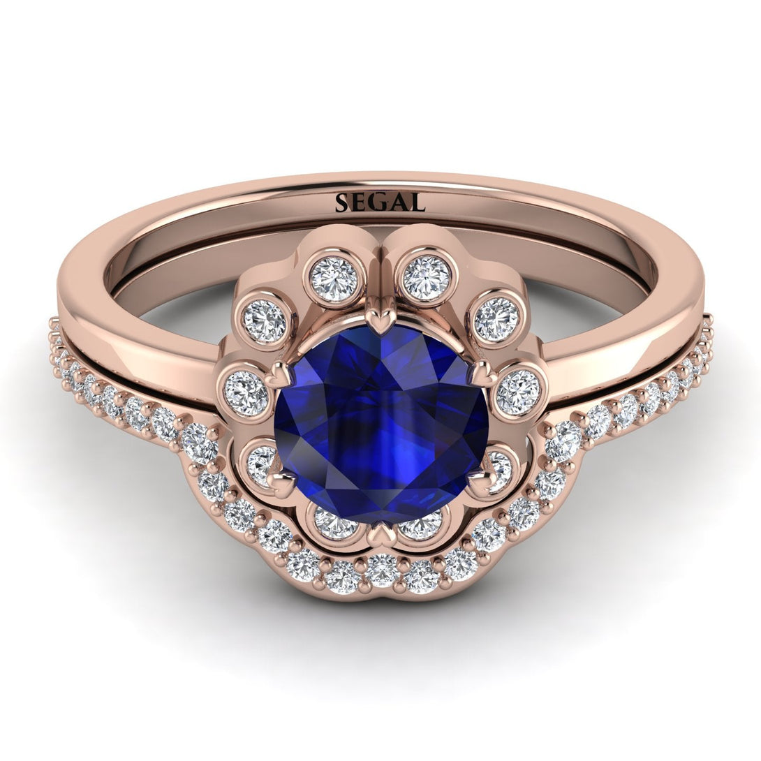 0.8 Carat Sapphire Halo Bridal Set - Pamela No. 14